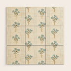 Delicate floral bouquets with vertical stripes - light blue peacock and moss green flowers pattern Wood Wall Art Gallery Image 1