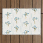 Delicate floral bouquets with vertical stripes - light blue peacock and moss green flowers pattern Outdoor Rug Gallery Image 1