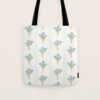 Delicate floral bouquets with vertical stripes - light blue peacock and moss green flowers pattern Tote Bag Gallery Image 1
