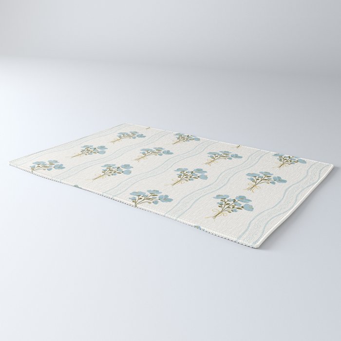 Delicate floral bouquets with vertical stripes - light blue peacock and moss green flowers pattern Rug Gallery Image 3