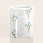 Delicate floral bouquets with vertical stripes - light blue peacock and moss green flowers pattern Coffee Mug Gallery Image 4