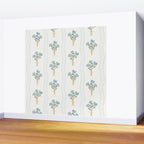 Delicate floral bouquets with vertical stripes - light blue peacock and moss green flowers pattern Wall Mural Gallery Image 2