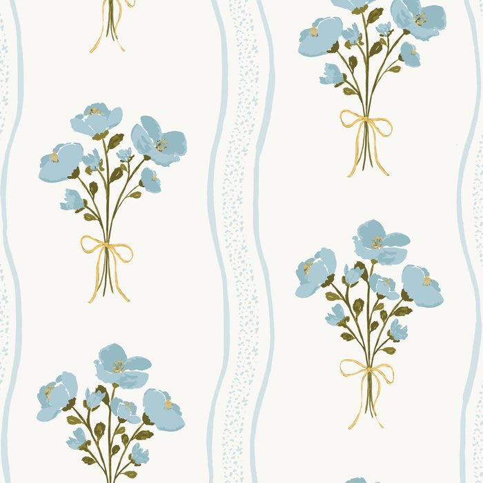 Delicate floral bouquets with vertical stripes - light blue peacock and moss green flowers pattern Coffee Mug Gallery Image 2