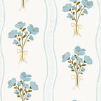 Delicate floral bouquets with vertical stripes - light blue peacock and moss green flowers pattern Coffee Mug Gallery Image 2