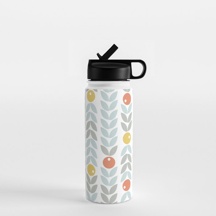 Mid Century Modern Retro Leaf and Circle Pattern Water Bottle Gallery Image 1