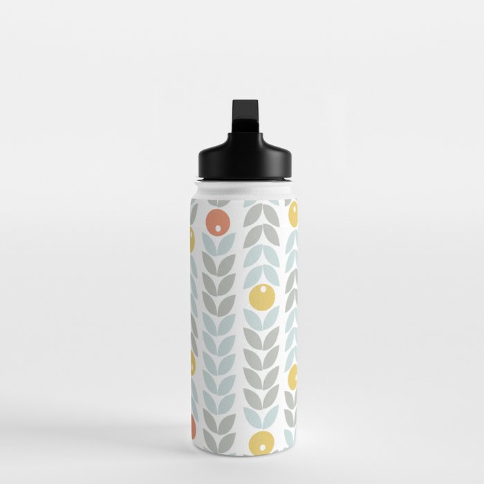 Mid Century Modern Retro Leaf and Circle Pattern Water Bottle Gallery Image 3