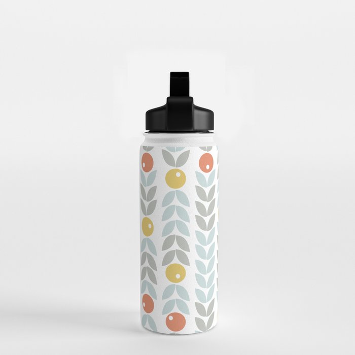 Mid Century Modern Retro Leaf and Circle Pattern Water Bottle Gallery Image 2