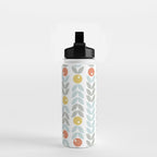 Mid Century Modern Retro Leaf and Circle Pattern Water Bottle Gallery Image 2