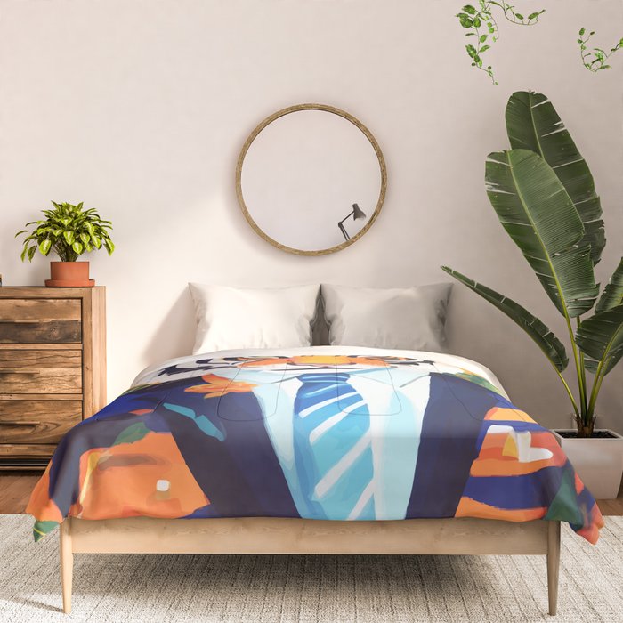 Tiger In a Suit, Wild Animals Tropical Jungle Fashion, Cheetah Leopard Anthropomorphism Eclectic, Bohemian Contemporary Maximalist Colorful Botanical Comforter Gallery Image 3