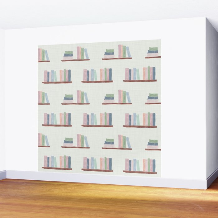 Pastel Bookshelf Reading Nook Bookish Cottagecore Library Wall Mural Gallery Image 2