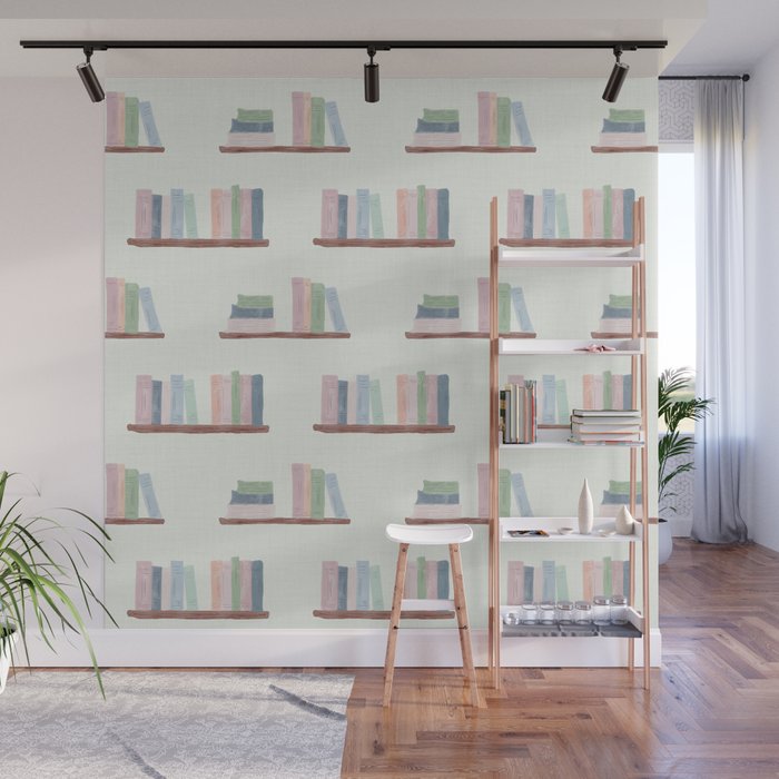 Pastel Bookshelf Reading Nook Bookish Cottagecore Library Wall Mural Gallery Image 1