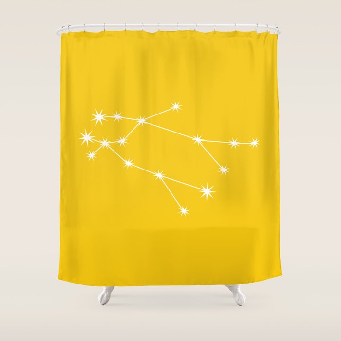Gemini Zodiac Star Constellation Line Art Bright Yellow Shower Curtain Gallery Image 1