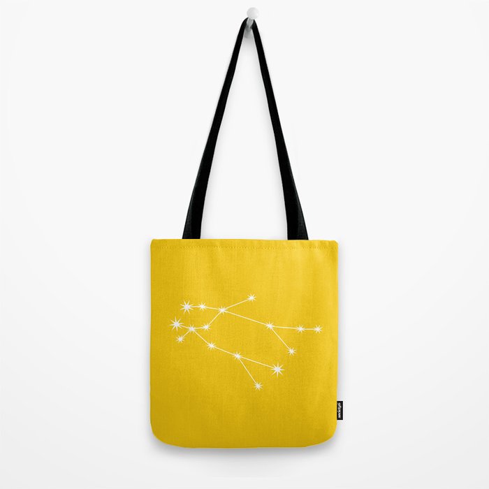 Gemini Zodiac Star Constellation Line Art Bright Yellow Tote Bag Gallery Image 2