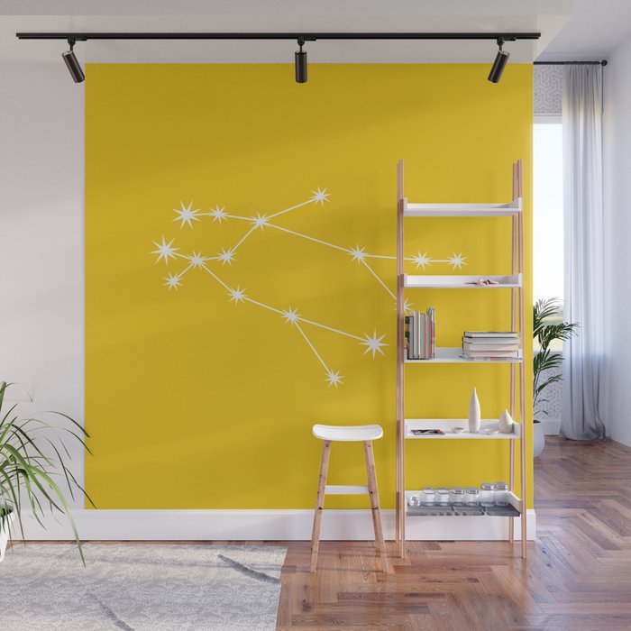 Gemini Zodiac Star Constellation Line Art Bright Yellow Wall Mural Gallery Image 1