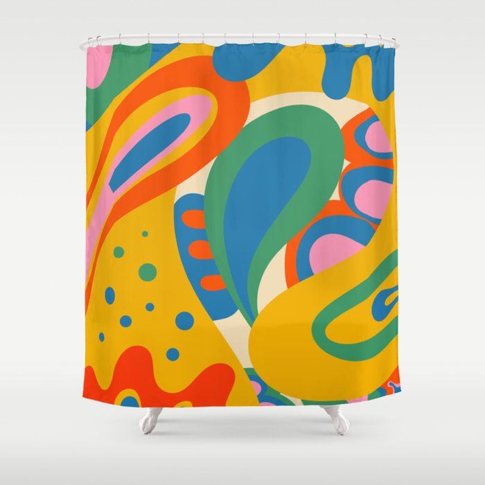 So Trippy Retro Psychedelic Abstract Pattern in Rainbow Pop Colors Shower Curtain Gallery Image 1