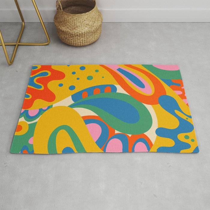 So Trippy Retro Psychedelic Abstract Pattern in Rainbow Pop Colors Rug Gallery Image 1