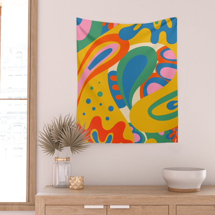 So Trippy Retro Psychedelic Abstract Pattern in Rainbow Pop Colors Wall Tapestry Gallery Image 2