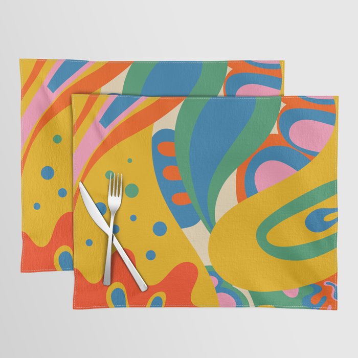 So Trippy Retro Psychedelic Abstract Pattern in Rainbow Pop Colors Placemat Gallery Image 1