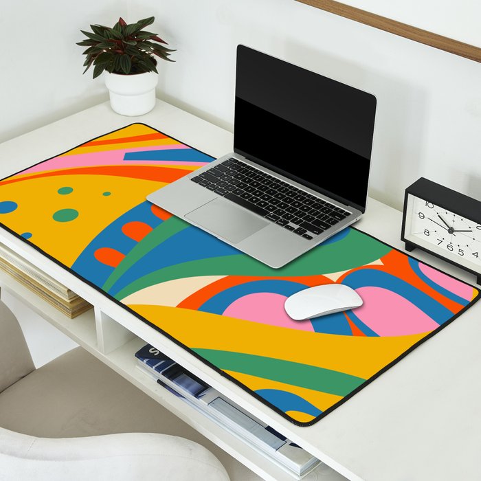 So Trippy Retro Psychedelic Abstract Pattern in Rainbow Pop Colors Desk Mat Gallery Image 2