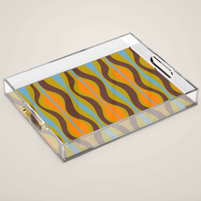 Retro Hourglass Abstract Eclectic Pattern in Brown Chartreuse Blue Orange Acrylic Tray Gallery Image 1