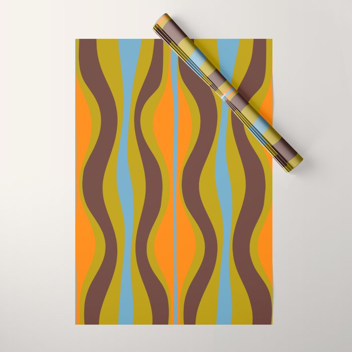 Retro Hourglass Abstract Eclectic Pattern in Brown Chartreuse Blue Orange Wrapping Paper Gallery Image 1