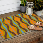 Retro Hourglass Abstract Eclectic Pattern in Brown Chartreuse Blue Orange Outdoor Rug Gallery Image 2