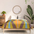 Retro Hourglass Abstract Eclectic Pattern in Brown Chartreuse Blue Orange Comforter Gallery Image 3