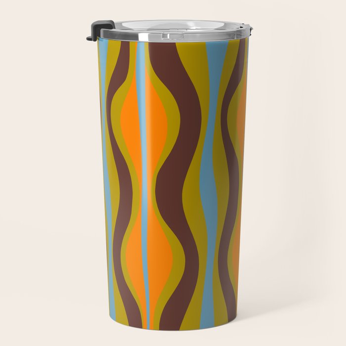 Retro Hourglass Abstract Eclectic Pattern in Brown Chartreuse Blue Orange Travel Mug Gallery Image 3