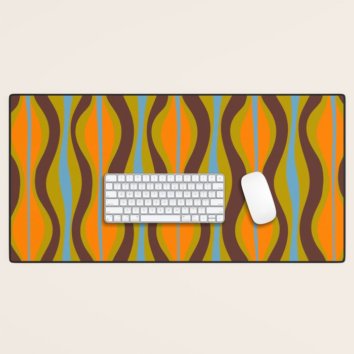 Retro Hourglass Abstract Eclectic Pattern in Brown Chartreuse Blue Orange Desk Mat Gallery Image 1