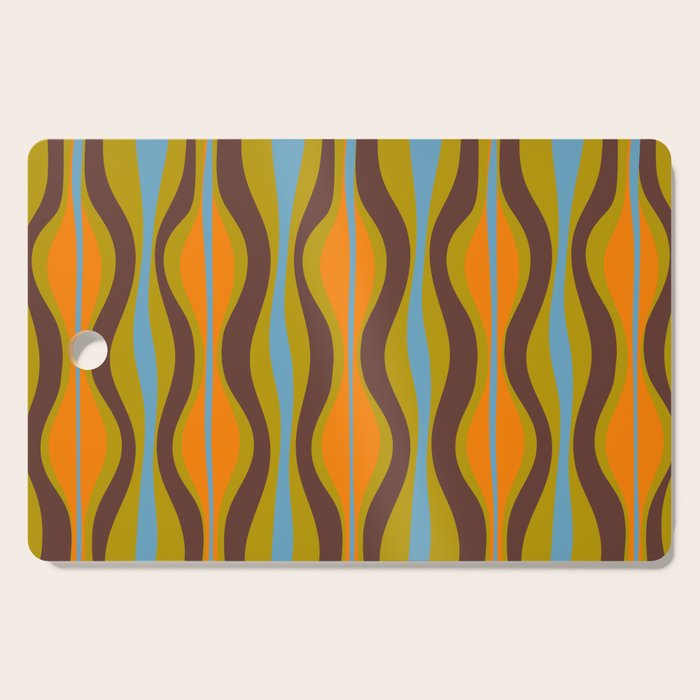 Retro Hourglass Abstract Eclectic Pattern in Brown Chartreuse Blue Orange Cutting Board Gallery Image 1