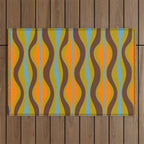 Retro Hourglass Abstract Eclectic Pattern in Brown Chartreuse Blue Orange Outdoor Rug Gallery Image 1