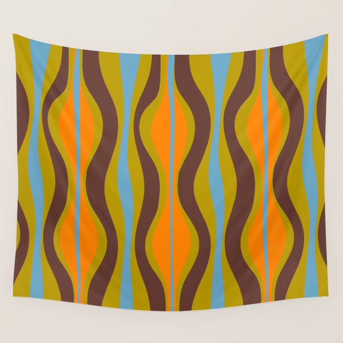 Retro Hourglass Abstract Eclectic Pattern in Brown Chartreuse Blue Orange Wall Tapestry Gallery Image 4