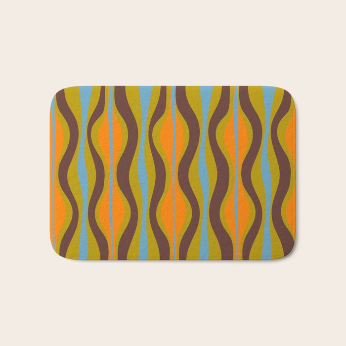 Retro Hourglass Abstract Eclectic Pattern in Brown Chartreuse Blue Orange Bath Mat Gallery Image 1
