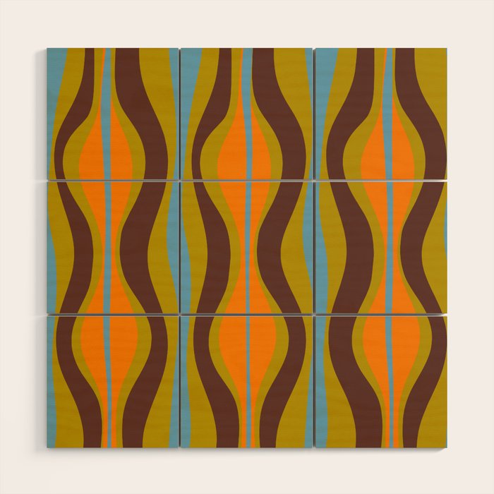 Retro Hourglass Abstract Eclectic Pattern in Brown Chartreuse Blue Orange Wood Wall Art Gallery Image 1