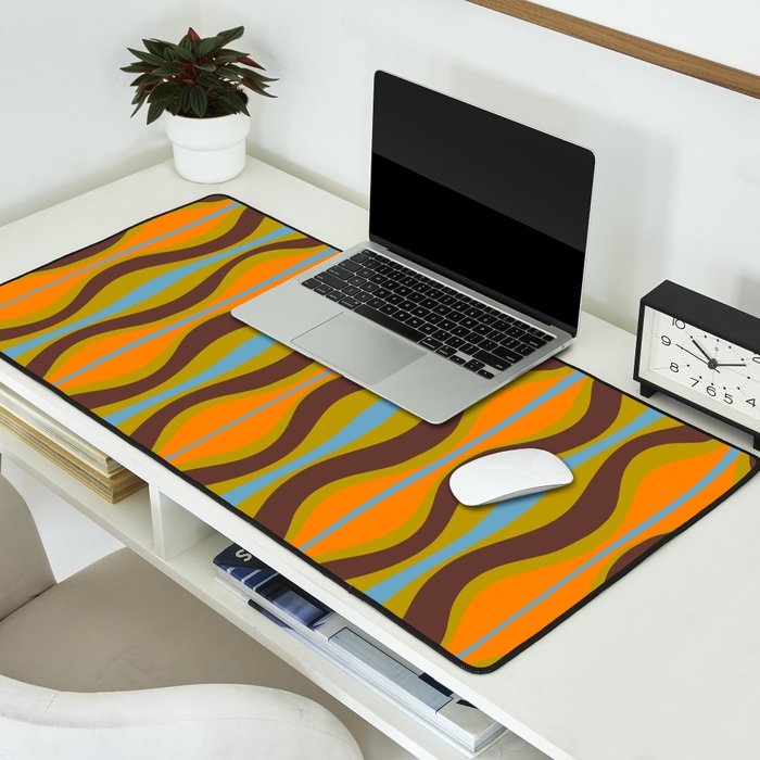 Retro Hourglass Abstract Eclectic Pattern in Brown Chartreuse Blue Orange Desk Mat Gallery Image 2