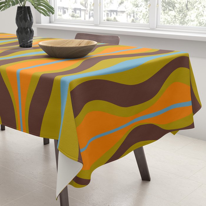 Retro Hourglass Abstract Eclectic Pattern in Brown Chartreuse Blue Orange Tablecloth Gallery Image 3