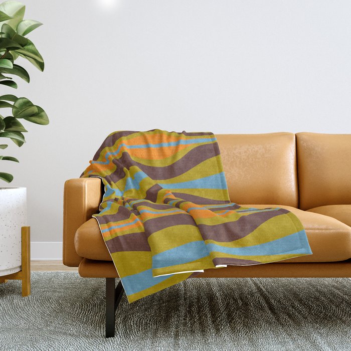 Retro Hourglass Abstract Eclectic Pattern in Brown Chartreuse Blue Orange Throw Blanket Gallery Image 1