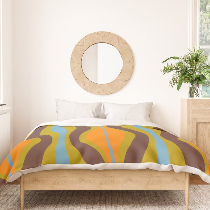 Retro Hourglass Abstract Eclectic Pattern in Brown Chartreuse Blue Orange Duvet Cover Gallery Image 3