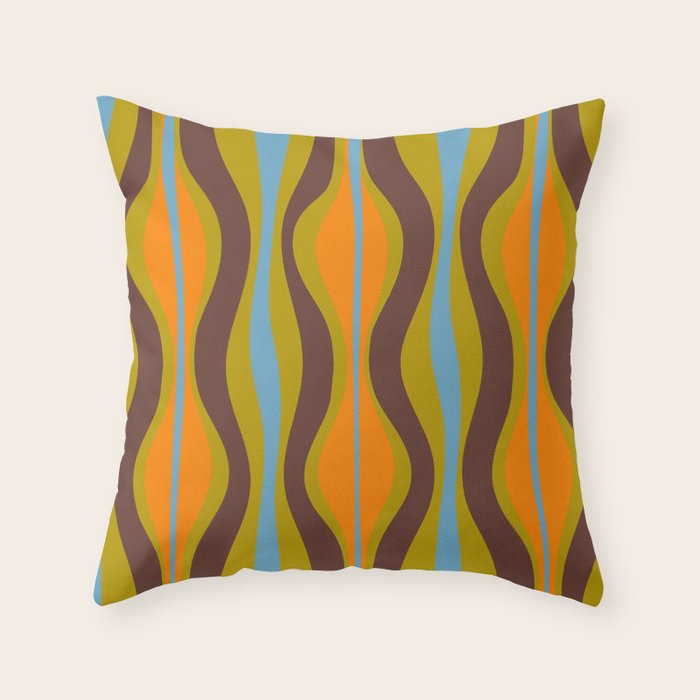 Retro Hourglass Abstract Eclectic Pattern in Brown Chartreuse Blue Orange Throw Pillow Gallery Image 1