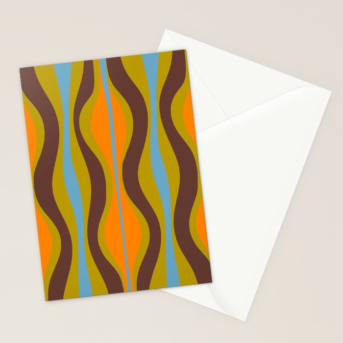 Retro Hourglass Abstract Eclectic Pattern in Brown Chartreuse Blue Orange Stationery Card Gallery Image 2