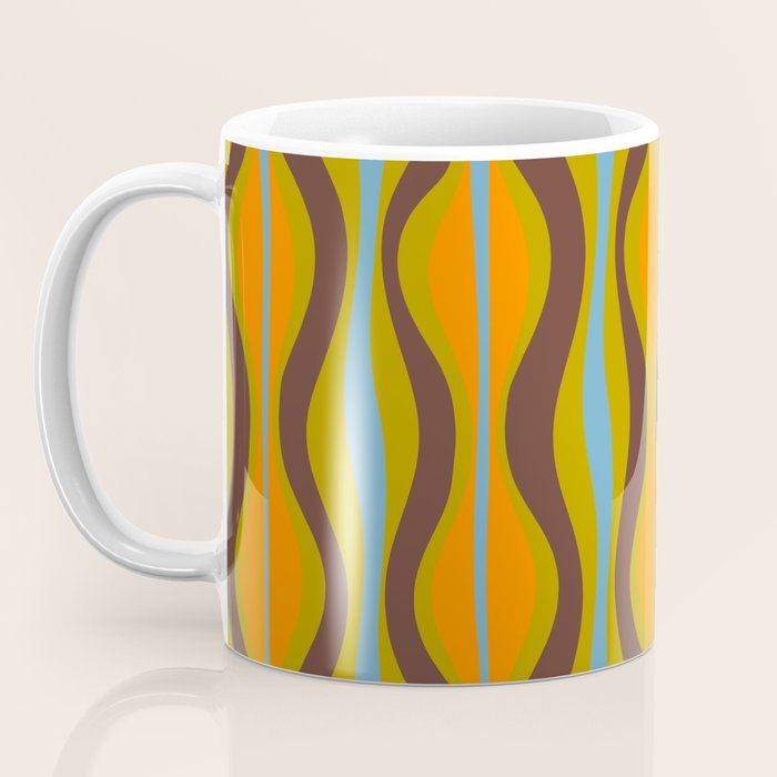 Retro Hourglass Abstract Eclectic Pattern in Brown Chartreuse Blue Orange Coffee Mug Gallery Image 3