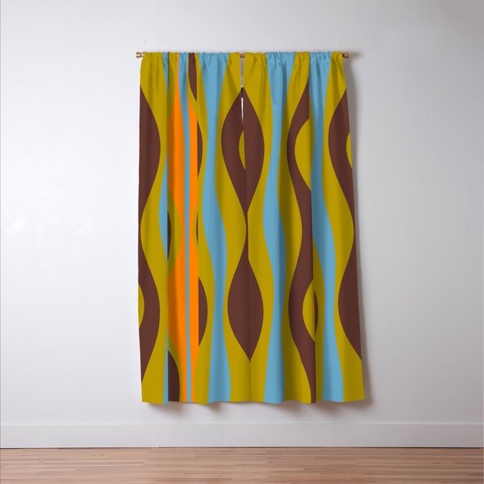 Retro Hourglass Abstract Eclectic Pattern in Brown Chartreuse Blue Orange Window Curtain Gallery Image 3