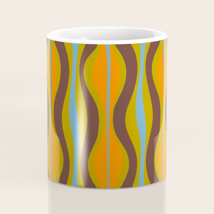 Retro Hourglass Abstract Eclectic Pattern in Brown Chartreuse Blue Orange Coffee Mug Gallery Image 4