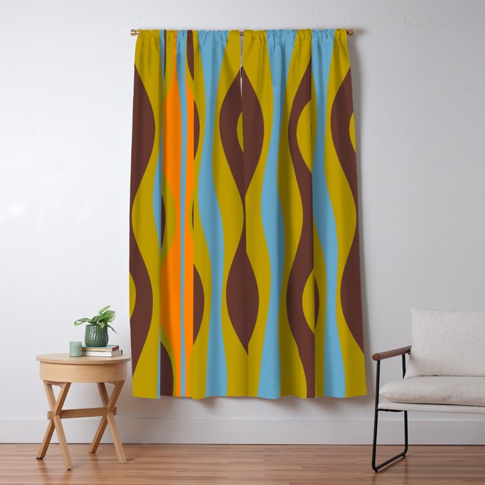 Retro Hourglass Abstract Eclectic Pattern in Brown Chartreuse Blue Orange Window Curtain Gallery Image 5