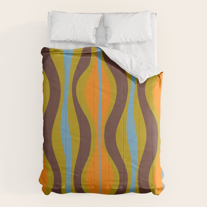 Retro Hourglass Abstract Eclectic Pattern in Brown Chartreuse Blue Orange Comforter Gallery Image 6