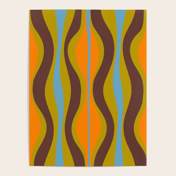 Retro Hourglass Abstract Eclectic Pattern in Brown Chartreuse Blue Orange Poster Gallery Image 4