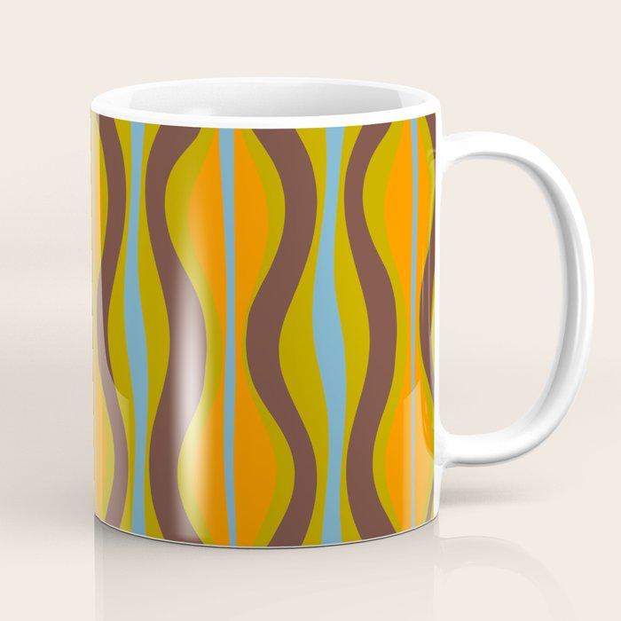 Retro Hourglass Abstract Eclectic Pattern in Brown Chartreuse Blue Orange Coffee Mug Gallery Image 1