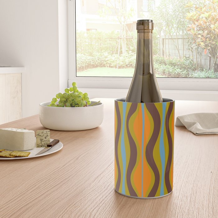 Retro Hourglass Abstract Eclectic Pattern in Brown Chartreuse Blue Orange Wine Chiller Gallery Image 4
