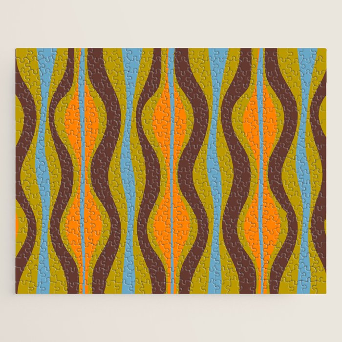 Retro Hourglass Abstract Eclectic Pattern in Brown Chartreuse Blue Orange Jigsaw Puzzle Gallery Image 1