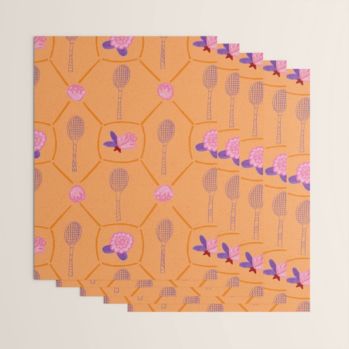 Tennis Rackets & Roses in Peach & Orange Wrapping Paper Gallery Image 3